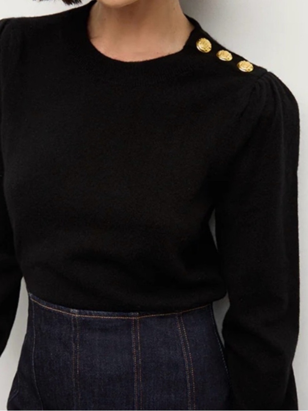Veronica Beard Black Cashmere Button-Shoulder Women's Sweater